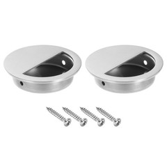 2Pcs Recessed Door Handles 2in Dia Round Hidden Concealed Door Pulls Silver