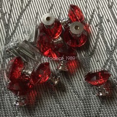 10pcs Red Crystal Glass Kitchen Cabinet Drawer Pull Handle Knobs Replacement
