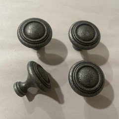4- Antique Pewter Style Cabinet Knob Aged Silver Round Kitchen Drawer Door Pull