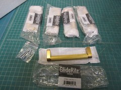 Lot of 5 GlideRite 5-1/16 Inch Center Knurled Bar Pull Satin Gold, 4788-128-SG-1