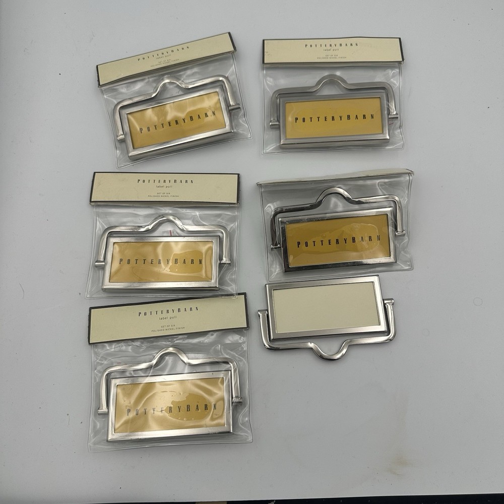 Set Of 6 Pottery Barn Front Mounted Hardware Label Drawer Pull NEW- Polish Nick