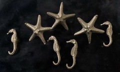 7 Nautical Drawer Pulls Knob Handle Silver Metal Sea Life Seahorse Starfish Sand