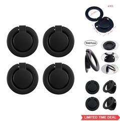 Flush Ring Pull Handle 4 Pack Round Recessed Cabinet Drawer Pull Matte Black
