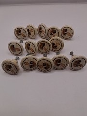 Vintage 70’s Japan Ceramic Mushroom Cabinet Knobs Set of 14 Cream Speckled 1.5”