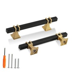 Cabinet Pulls Matte Cabinet 3-3/4 inch Hole Centers Pull Black and Gold 10 Pack