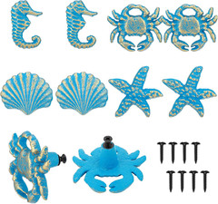 Coastal Nautical Cabinet Knobs Set, Beach Theme Metal Drawer Pulls (Blue)