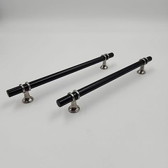 Shiny Black with Chrome Silver Long Cabinet Handles T Bar Drawer Pulls 2pc Lot