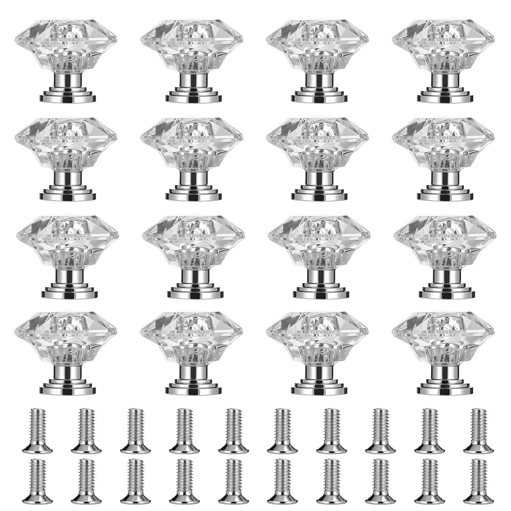 Xelsluthe 20PCS Crystal Cabinet Knobs, 24mm Diameter, 22mm Height, Silver