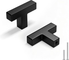 5 Pack Black Square T Bar Single Hole Knobs Cabinet Pull Drawer Handles Stain…