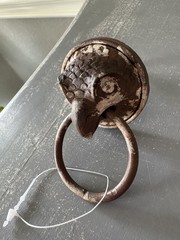 Vintage Cast Iron Eagle Hawk Bird Head Ring Pull Cabinet Knob Rustic Drawer Pull