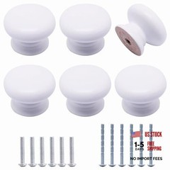 Wooden Cabinet Knobs Pack, Wood Dresser Knobs Kitchen Cabinet Knobs 6 White