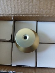 Badgley Mischka Satin Gold Round Cabinet Knob w/ Red Insert + Screws