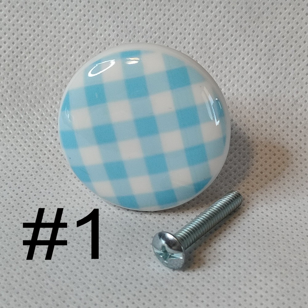 Pastel Ginghams by lmm 1.5″ DECORATIVE Glossy CERAMIC Dresser Drawer Pulls KNOBS