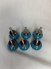 Set of 15 Blue & Gold Cabinet Knobs with Metal Hardware, approx 1.5 in Round
