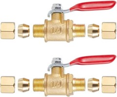 2Pcs Brass Ball Valve Shut off Switch (1/4 Compression X 1/4 Compression
