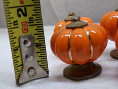 Set of 4 Orange ENAMEL PULL Drawer Cabinet Knobs Ceramic/ Porcelain Handles