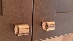 10 Vintage Mid-Century Modern Barrel Plastic Cabinet Drawer Knobs Gold