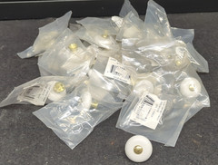 25 Porcelain Cabinet Or Drawer Knobs. White & Brass. center 1-1/4