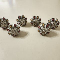 6pc Vintage Ceramic Drawer Knobs Hand Painted Boho Cabinet Pulls Flower Pumpkin