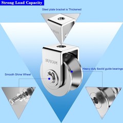 2-Pack 2″ Stainless Steel U-Groove Pulley Wheel, Heavy Duty Caster Wheel Trac…