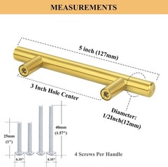 Paquete de 30 tiradores dorados para gabinetes con orificios de 7,6 cm (3″) – Ti