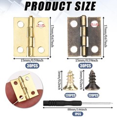 60 Small Antique Brass Mini Hinges & Screws for Dollhouse & Jewelry Box DIY