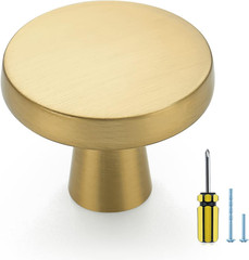 Brushed Brass Solid Knobs Gold Kitchen Cabinet Pull,30 Pack,Round-5 | Zinc Dress
