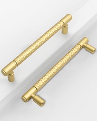 10 PCS 5″ 128mm Hole Center Matte Gold Kitchen Cabinet Pull Hammered Handle