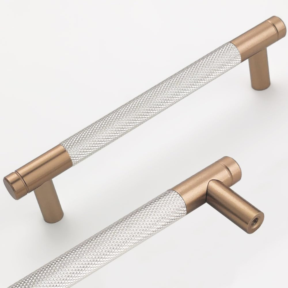24 Pack Modern 5″ Bronze & Nickel Knurled Cabinet Pulls for Drawers