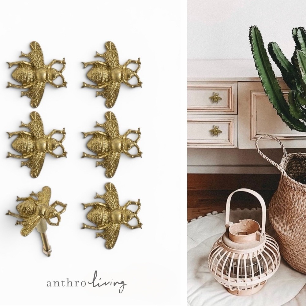 NEW Anthropologie (Set of 6) Gold Bee Boho Cabinet Knobs Drawer Pulls Hardware