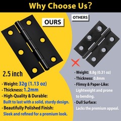 12 PCS 2.5 Inch Black Door Hinge Thick Cabinet Stainless Steel Small Butt Wood