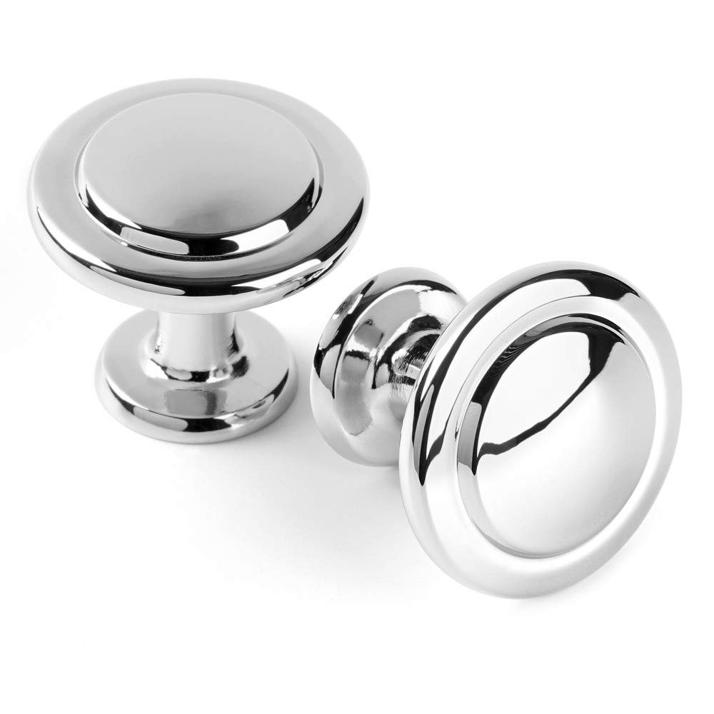 Stepped Round Cabinet Knob – Chrome Pull Handle (Dia.31mm / 1.2 Inch), 10-Pack f