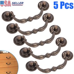 5-Pcs Vintage Drop Bail Dresser Drawer Pull Antique Bronze Cabinet Handle Knob