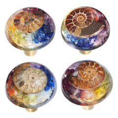 4PCS 7 Chakra Ammonite Fossil Drawer Knobs with Screws, Round Crystal Stone P…