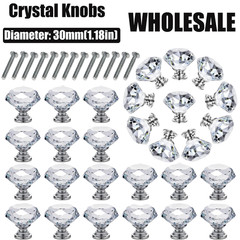 LOT Crystal Glass Knobs Drawer Pulls Diamond Shape Kitchen Cabinet Dresser Pulls