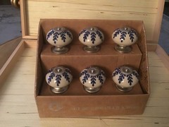 Casa Decor 6 New Ceramic Drawer Knobs Blue White Silver Design