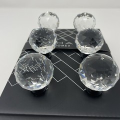 Tahari Home Round Cut Crystal Clear Drawer Knobs Pulls 6 pc Set