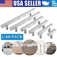 Brushed Nickel Square Cabinet Handles Pulls Kitchen Bathroom Stainless Steel LOT