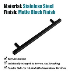 50 Packs Modern Square Steel Kitchen Cabinet Handles Drawer Cupboard Pulls Black