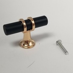 cabinet T-knobs black gold 2″ single hole screws 6 pack