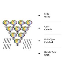 Crystal Glass Cabinet Knobs, 30Mm Diamond Shape Drawer Pulls Handles, Colorful