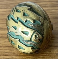 Western Cabinet Knob Drawer Pull Dresser Handle Fish USA Southwest Brass Green