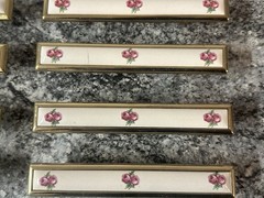 8 Floral Pink Rose Ceramic Drawer Pulls Vintage Cabinet Door Handles Brass