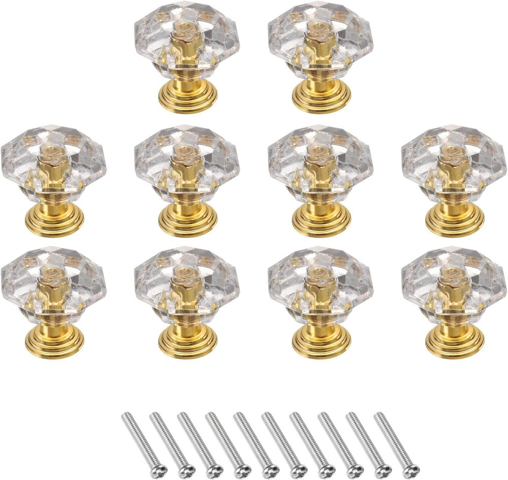 10 Pcs Crystal Cabinet Knobs 24 mm Drawer Pulls Crystal Drawer Knobs for Cabinet