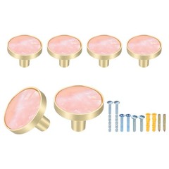 6Pcs Gold Cabinet Knobs 1-1/4″ Round Knobs Cabinet Handles, Pink