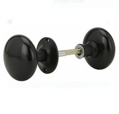 A29 Porcelain Rim Lock Door Knob Set 2 1/4″ Black Powder Coat Finish