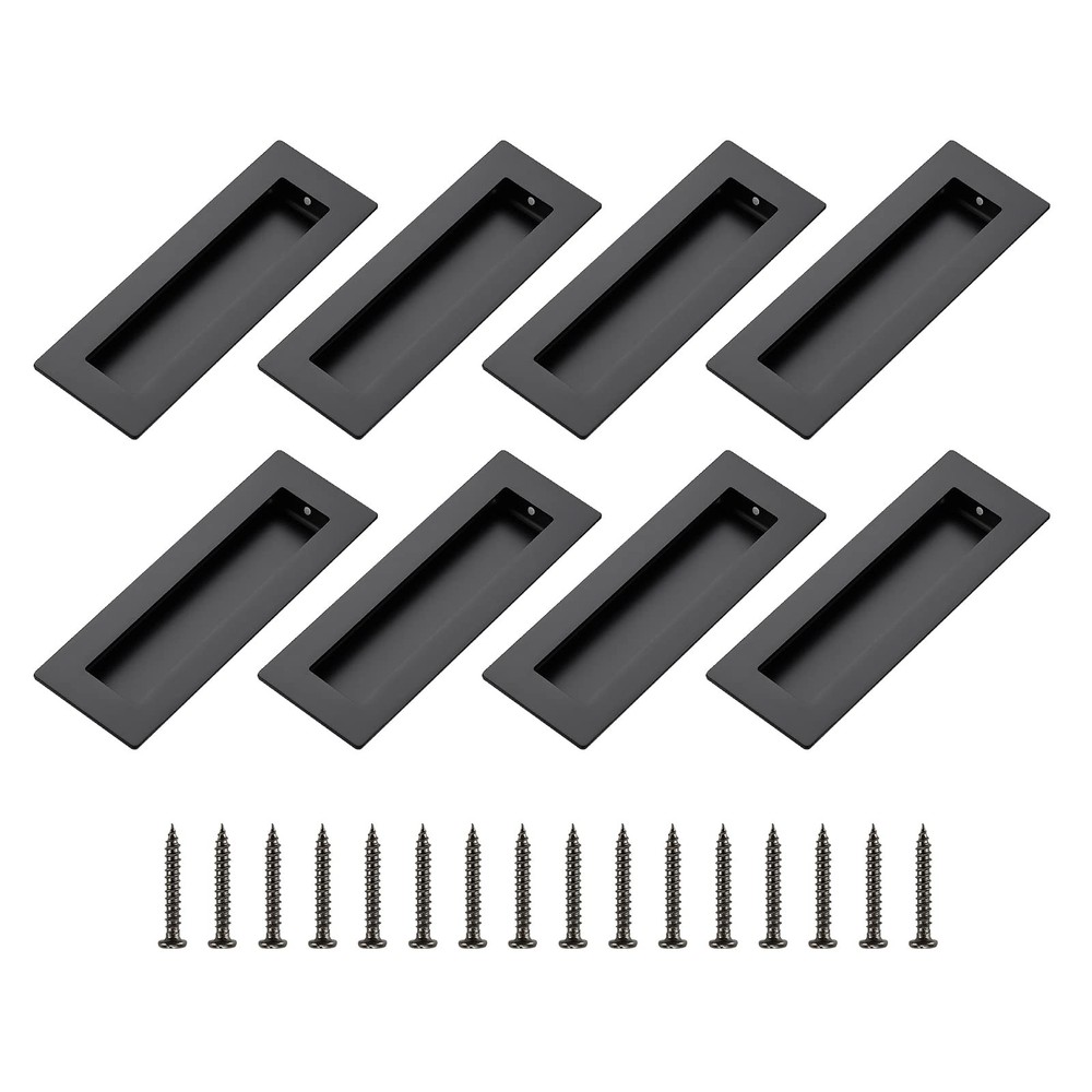 8 Pack 5.9in Black Sliding Closet Door Handles, Flush Pulls, Recessed, Square