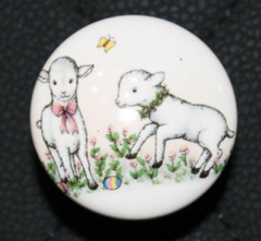 Lot of 6 VTG Porcelain Painted 1.5″ Round Painted Cabinet Knobs “SHEEP” NOS!!!