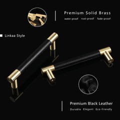 10 Pack丨5 Inch Black and Gold Kitchen Cabinet Pulls Handles Black Leather Dra…
