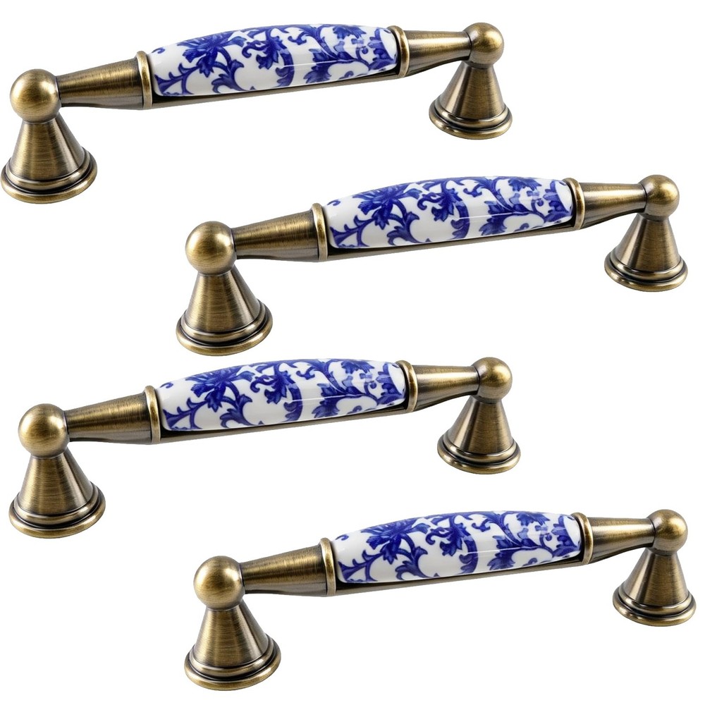 4PCS Ceramic Cabinet Pulls Hardware Blue and White Porcelain Drawer Pulls Ant…